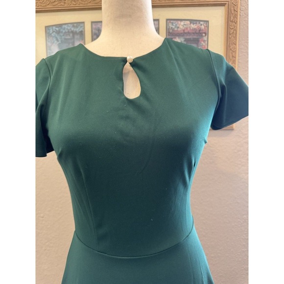 Green Swing Party Dress Keyhole Small Stretch Midi Rockabilly Repro Fit Flare - Picture 2 of 3